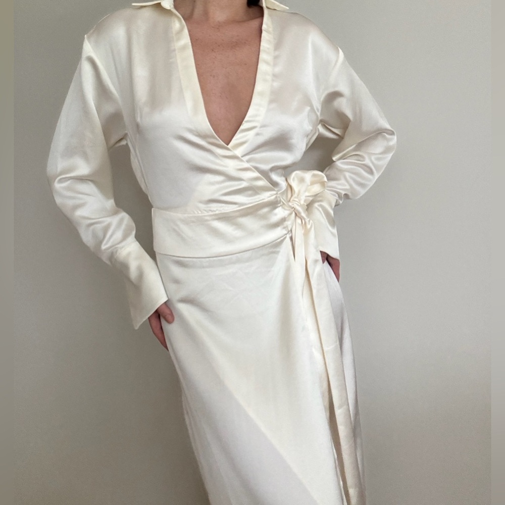 Free People Cream Satin Wrap Maxi Dress